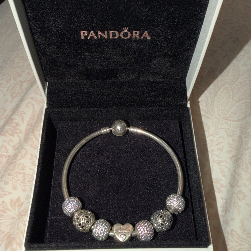 Pandora Silver and Pink Charm Bracelet